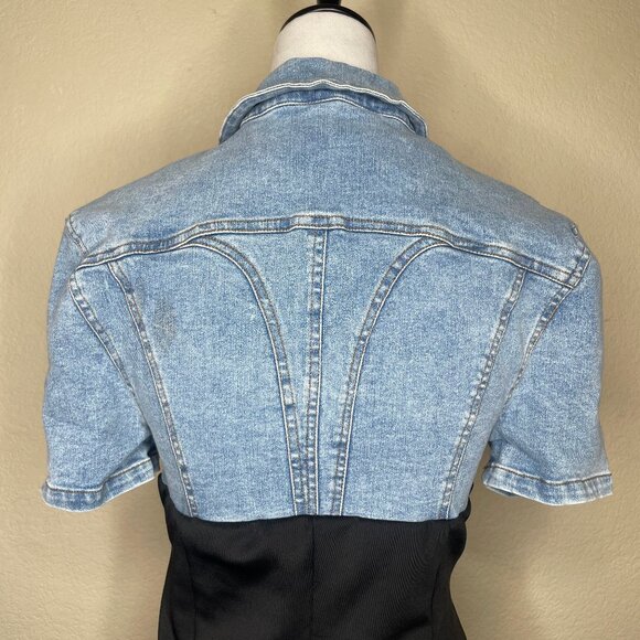 Fancy Dream Women's Cotton Denim Button Down Collared Short Sleeve Mini Dress M - Picture 4 of 10
